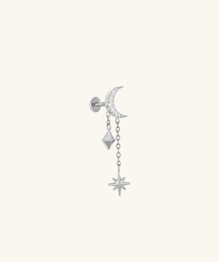 Titanium Crescent Chain Drop Stud - OumoJewelry