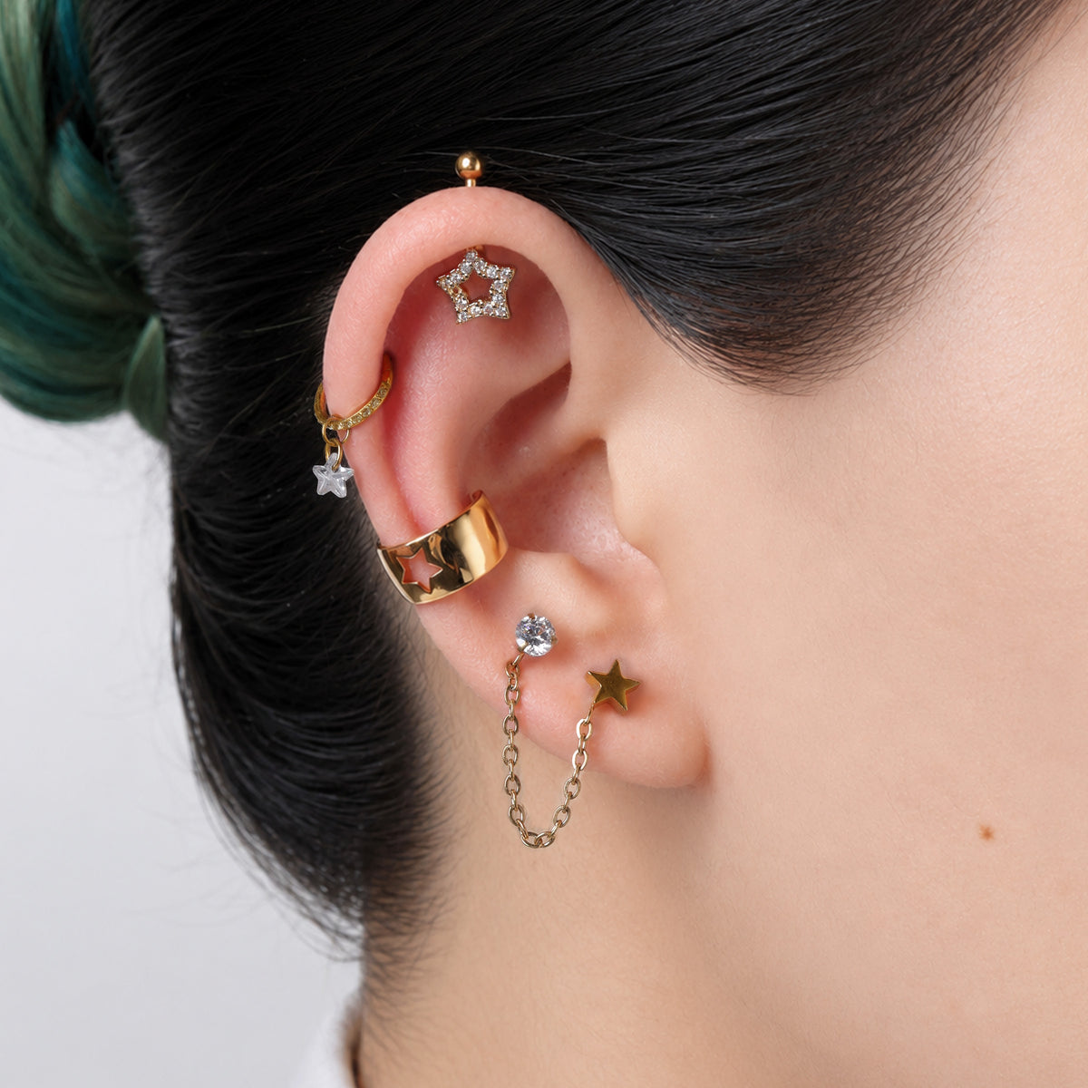 Hollow Star Vertical Helix Stud - Stainless Steel - Vertical Helix - Oumo Jewelry