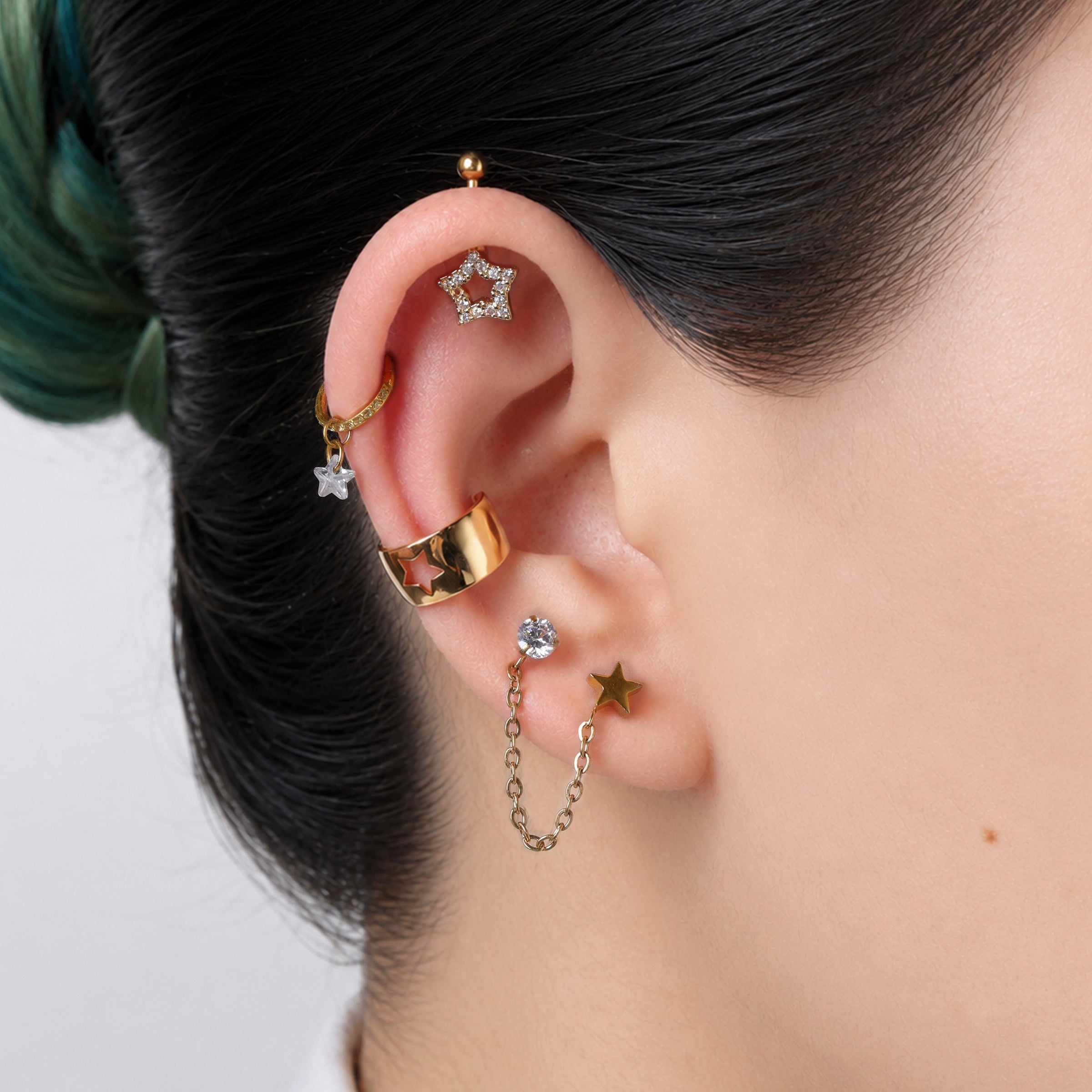 Hollow Star Vertical Helix Stud - Stainless Steel - Vertical Helix - Oumo Jewelry