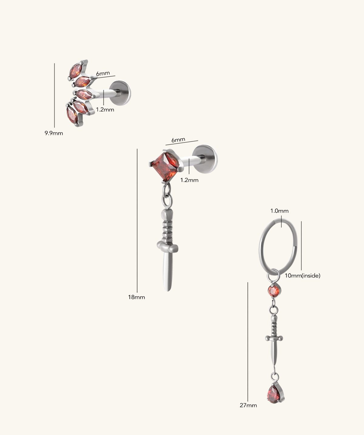 Titanium Vampire’s Kiss Set - Titanium - Oumo Jewelry