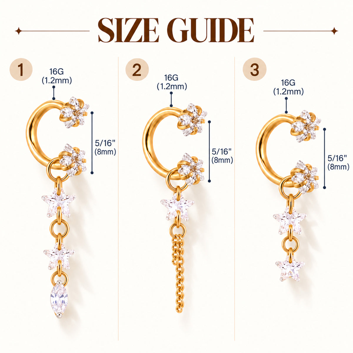 Starfall Chain Charm Horseshoe Ring - OumoJewelry