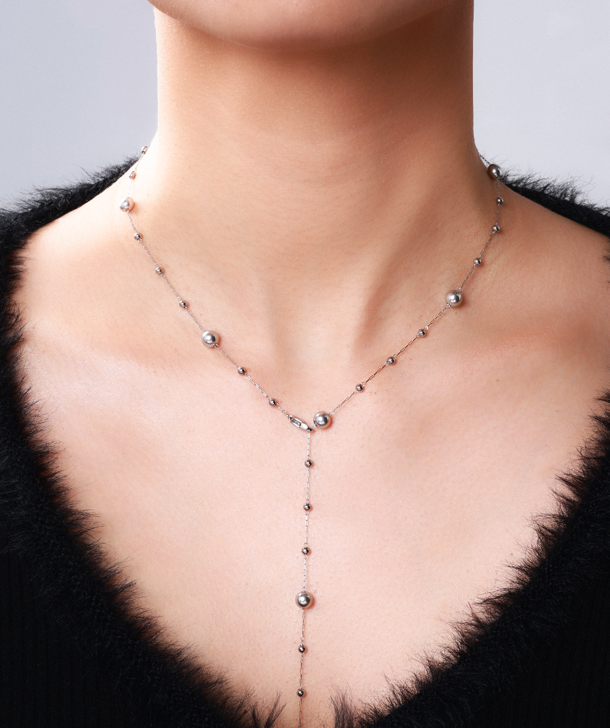 Silver Pearl Necklace - Stainless Steel - Oumo Jewelry