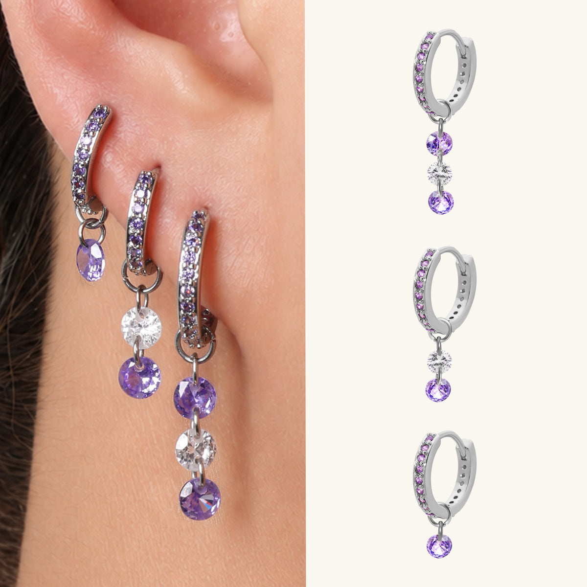 Yara Purple Hoop Set - Brass - Lobe, Upper Lobe - Oumo Jewelry