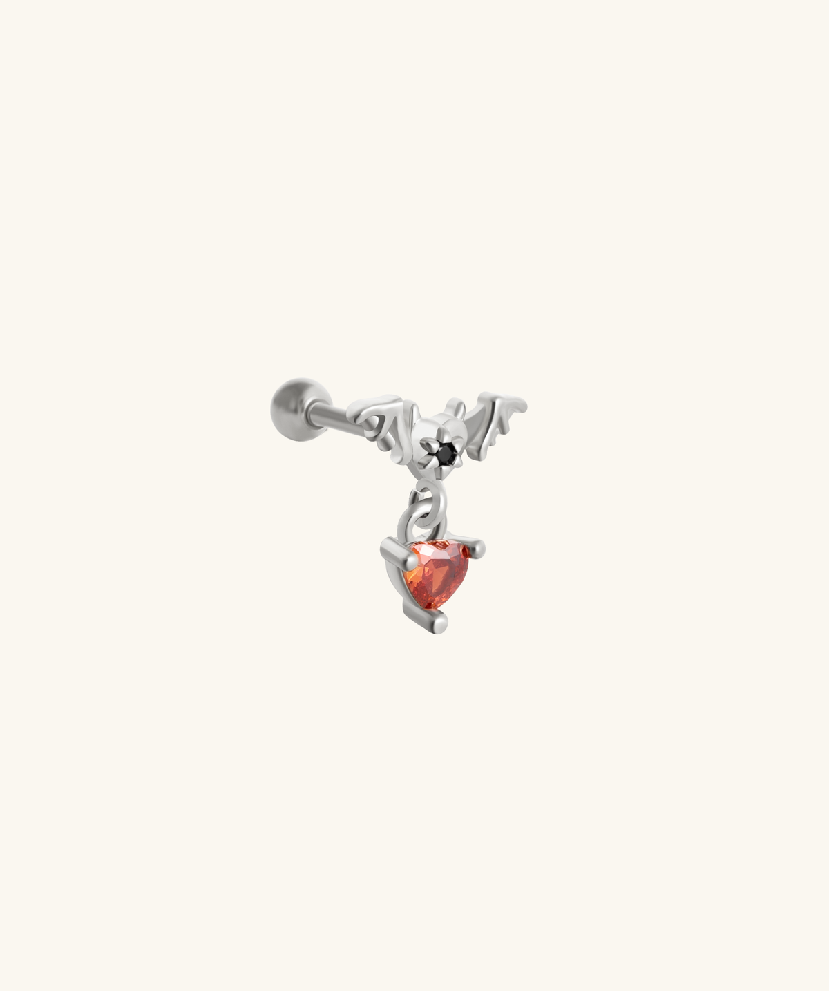 Bat Heart Drop Earring - Stainless Steel - Flat, Upper Lobe - Oumo Jewelry