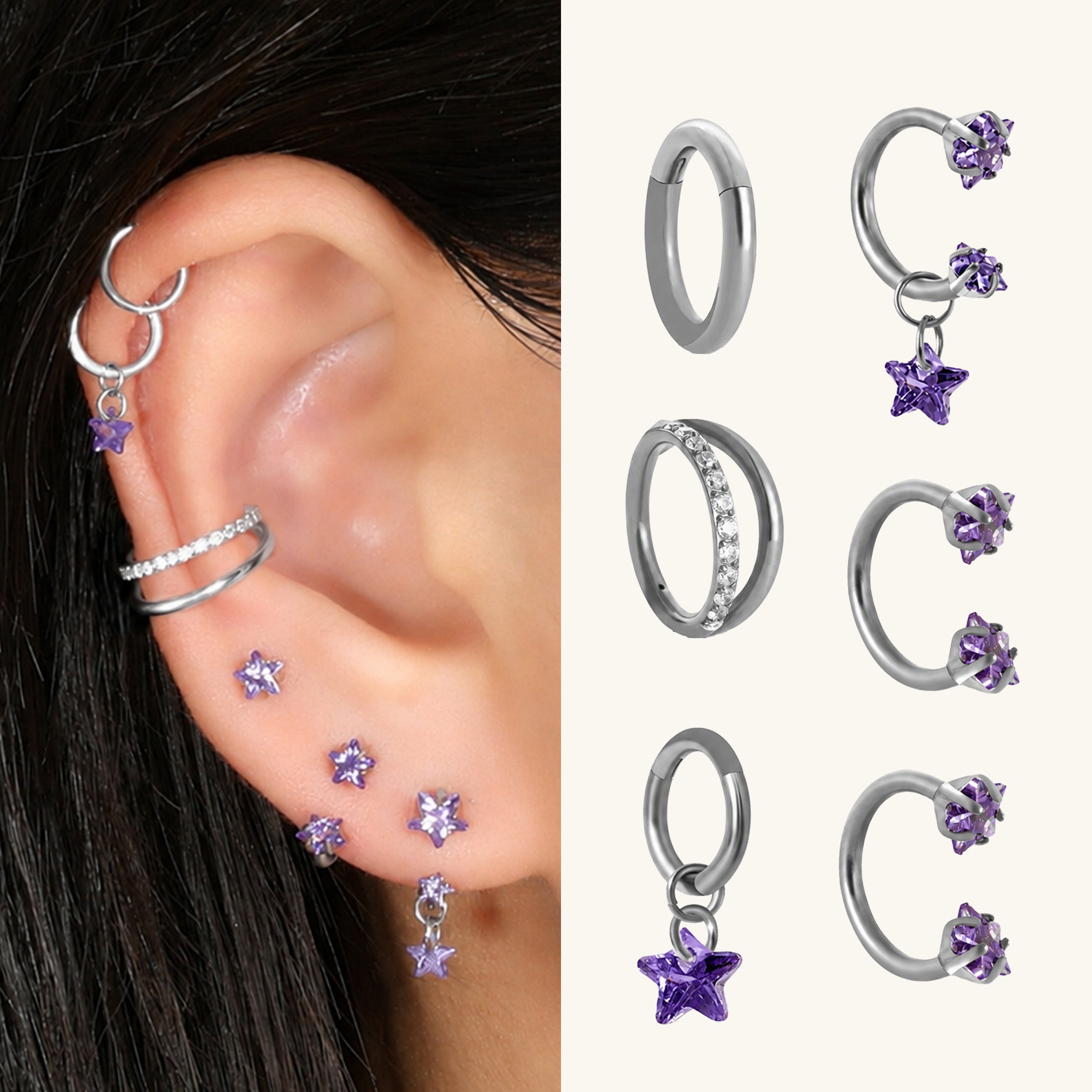 Purple Star Ear Stack Set
