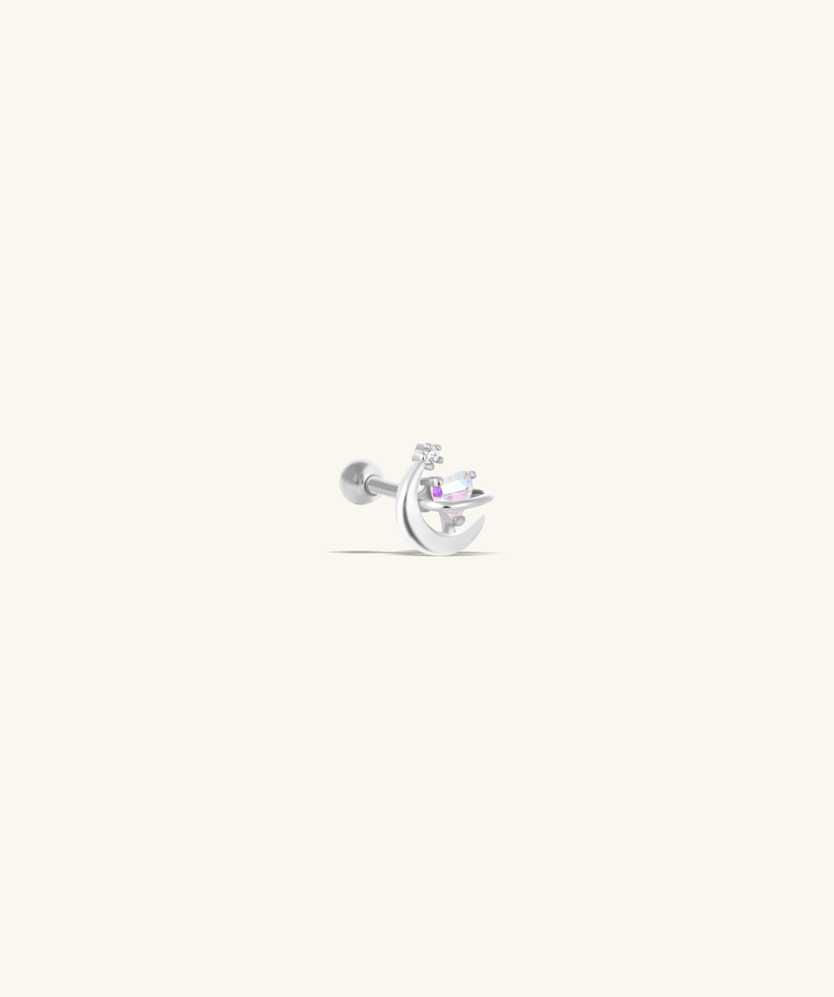Charming Heart Moon Stud - Stainless Steel - Upper Lobe, Helix - Oumo Jewelry
