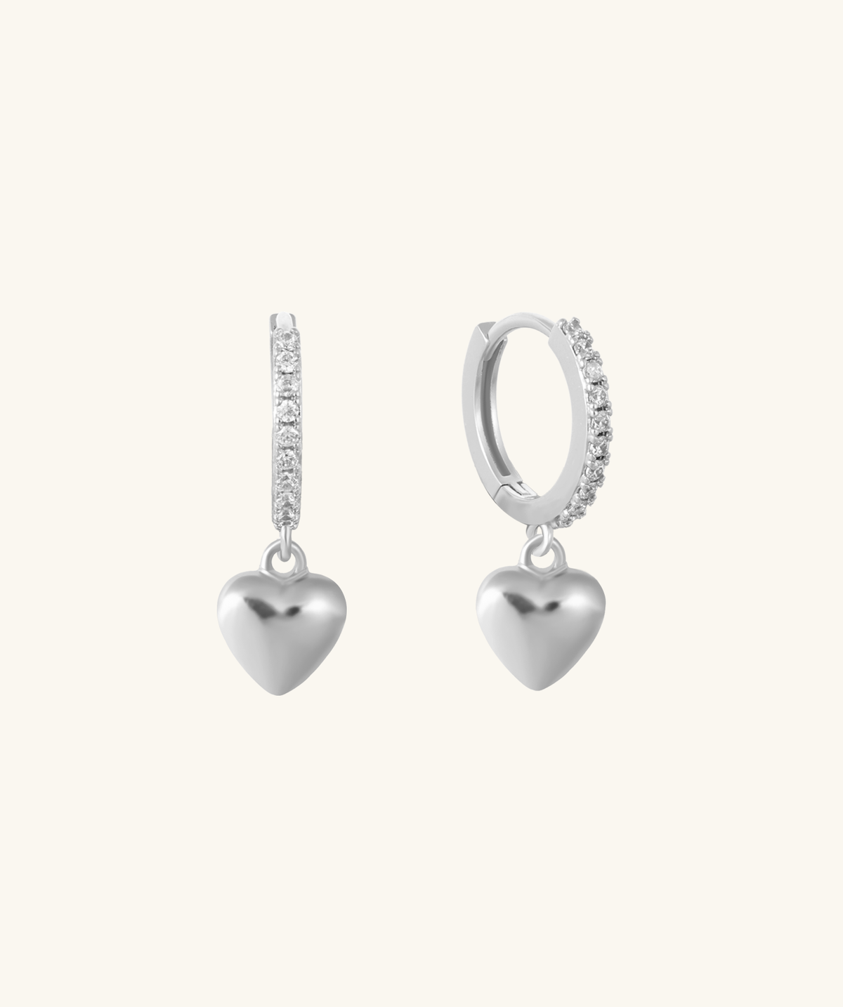 Puffed Heart Drop Hoops - Brass - Oumo Jewelry