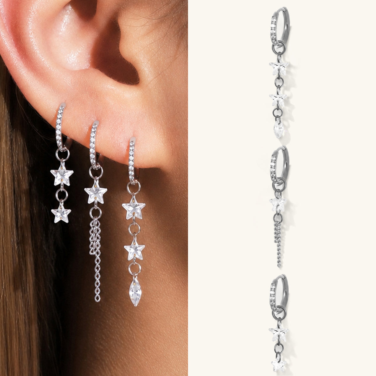 Starfall Chain Charm Hoop - OumoJewelry