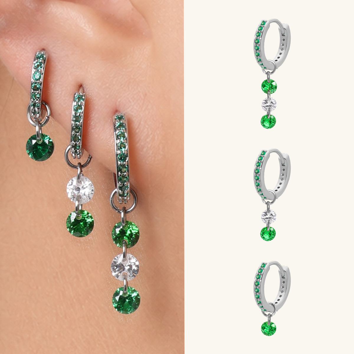 Alora Green Hoop Set - Brass - Lobe, Upper Lobe - Oumo Jewelry