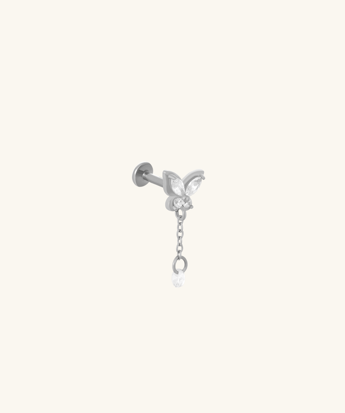 Butterfly Drop Stud - Stainless Steel - Lobe, Upper Lobe, Helix - Oumo Jewelry