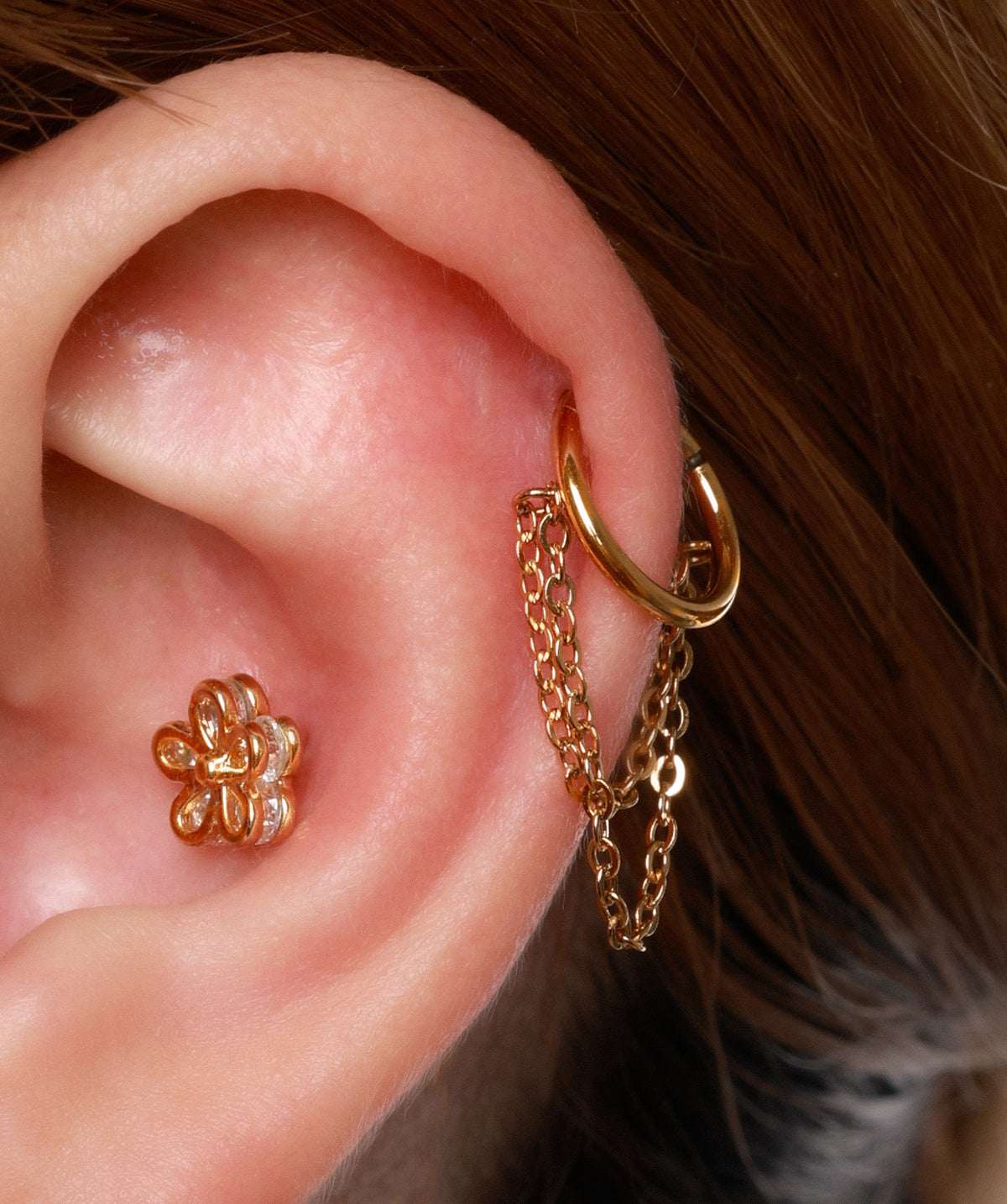 Chain Clicker Hoop - Stainless Steel - Helix, Conch - Oumo Jewelry