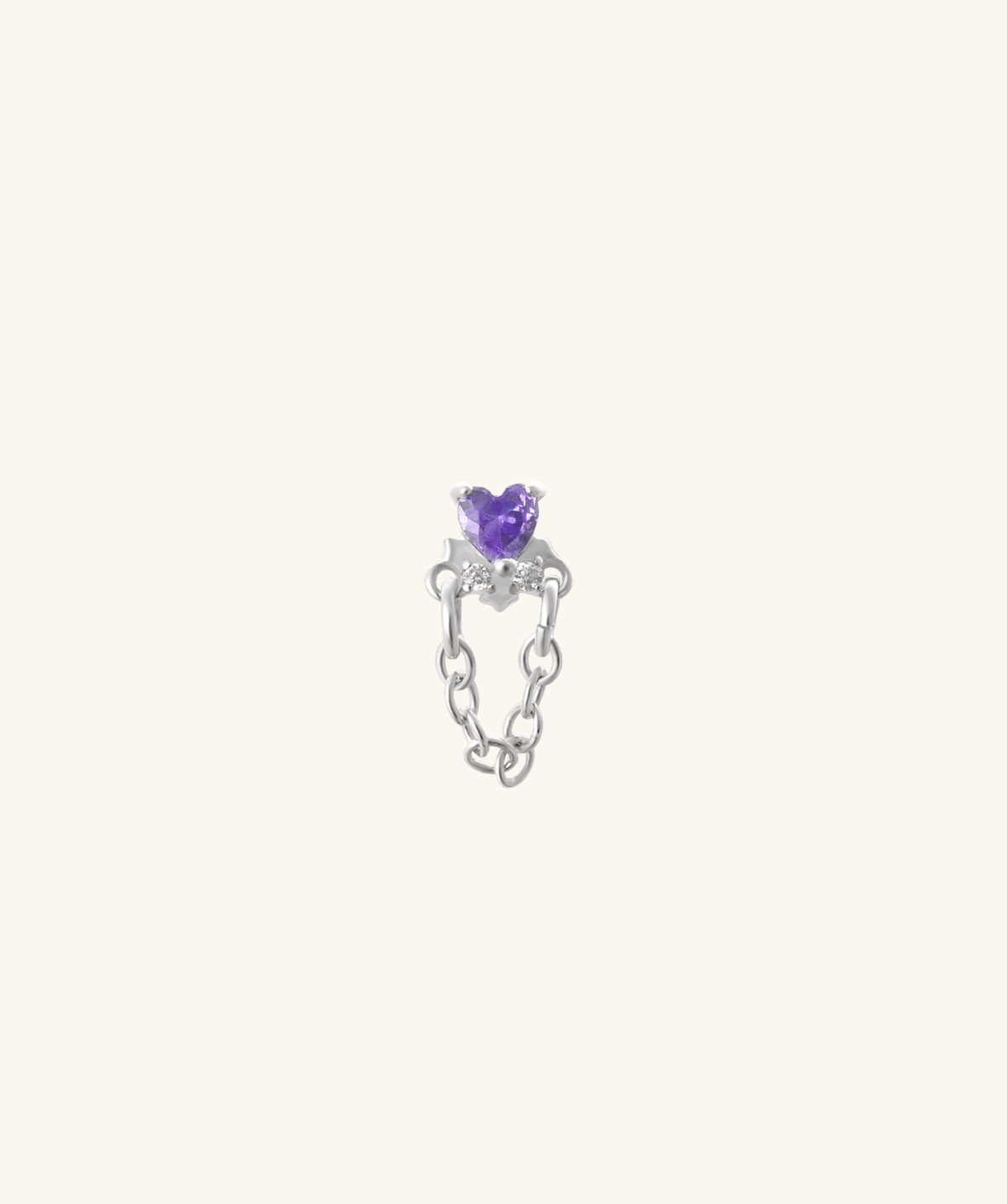 Amethyst Charm Stud - Stainless Steel - Upper Lobe, Helix, Flat - Oumo Jewelry