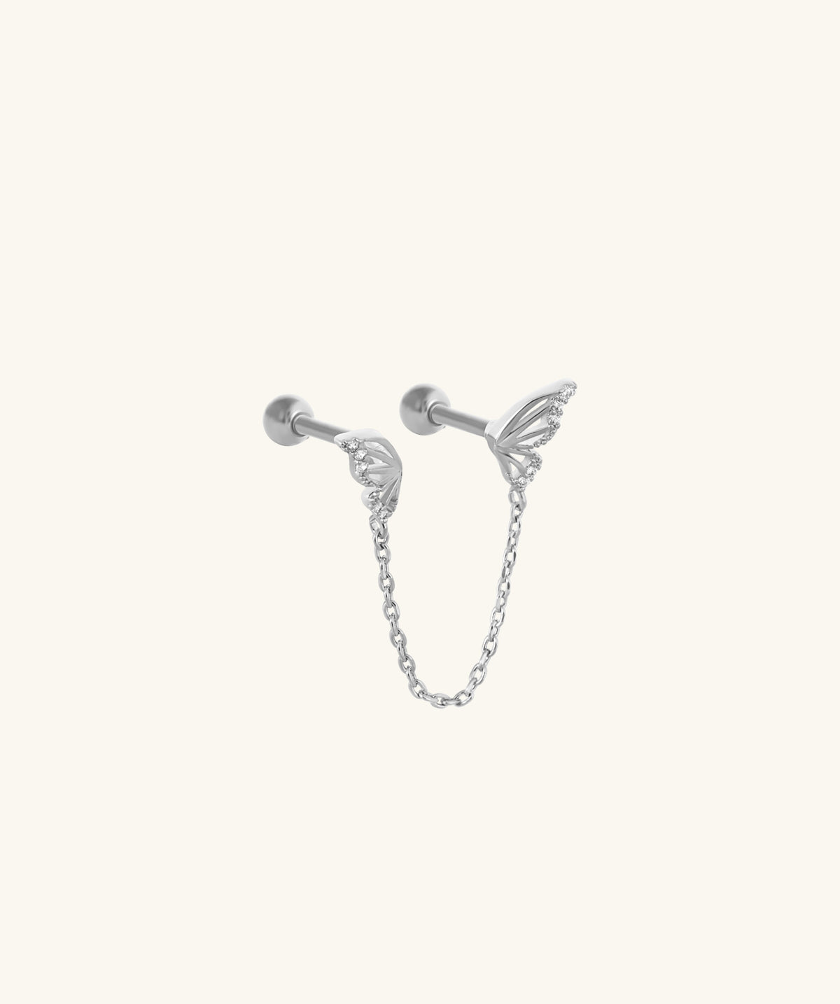 Butterfly Chain Stud - Stainless Steel - Lobe, Upper Lobe - Oumo Jewelry