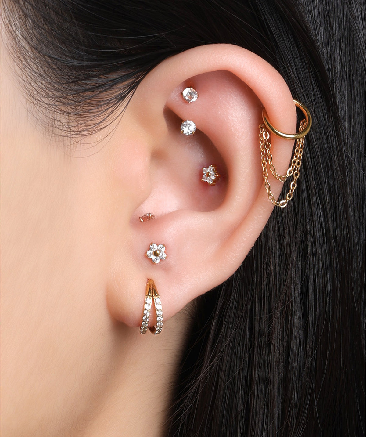 Sable Flower Stud - Stainless Steel - Helix, Upper Lobe, Conch - Oumo Jewelry