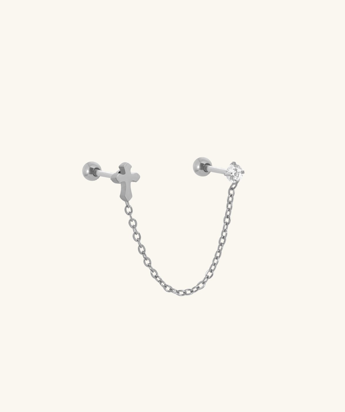 Cross Chain Stud - Stainless Steel - Lobe, Upper Lobe - Oumo Jewelry