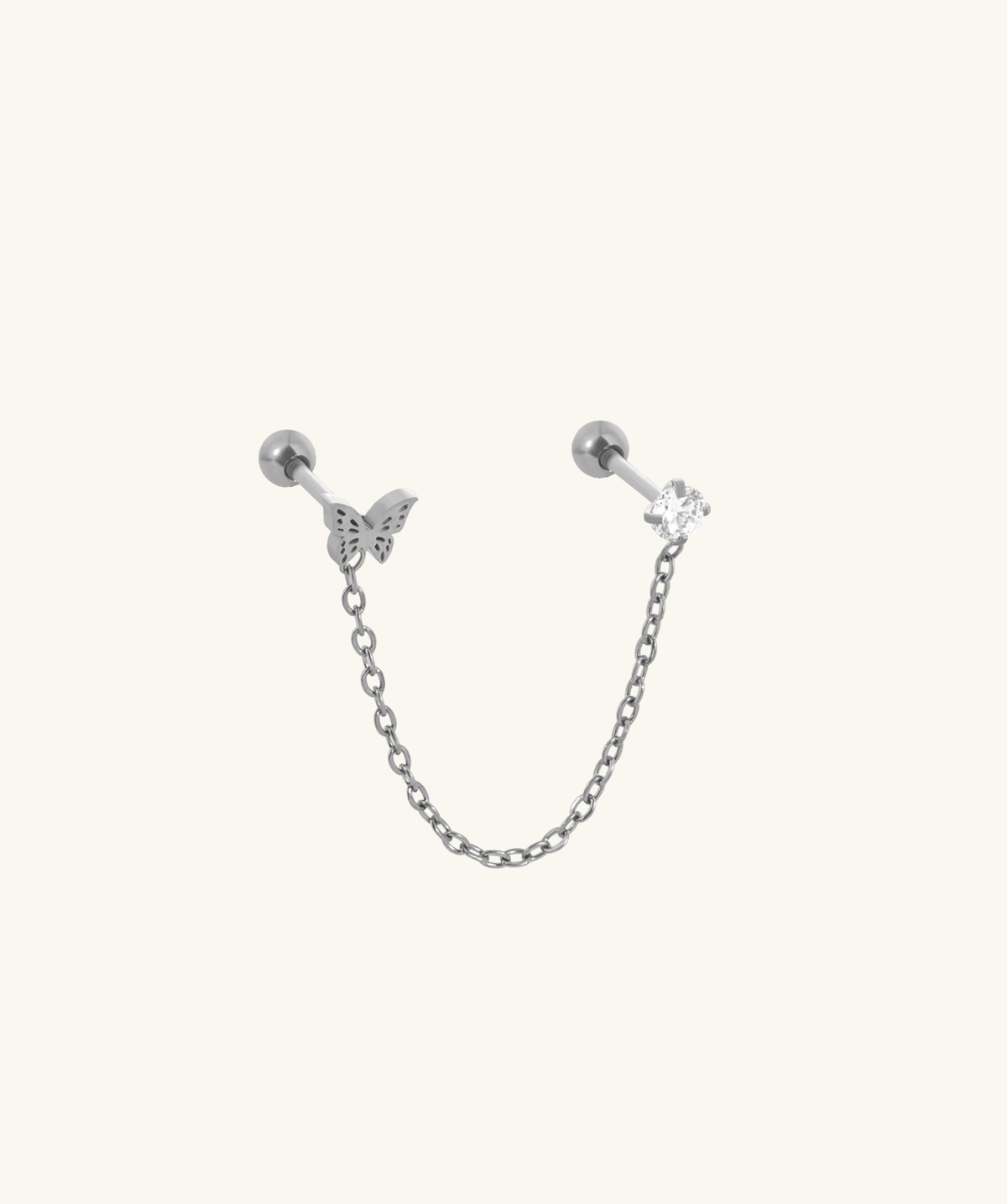 Butterfly Chain Stud - Stainless Steel - Lobe, Upper Lobe - Oumo Jewelry