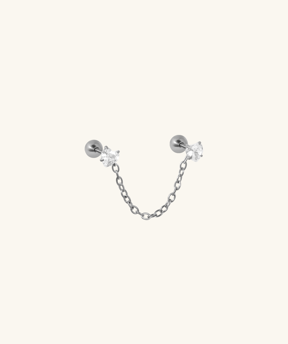 Heart Chain Stud - Stainless Steel - Lobe, Upper Lobe - Oumo Jewelry
