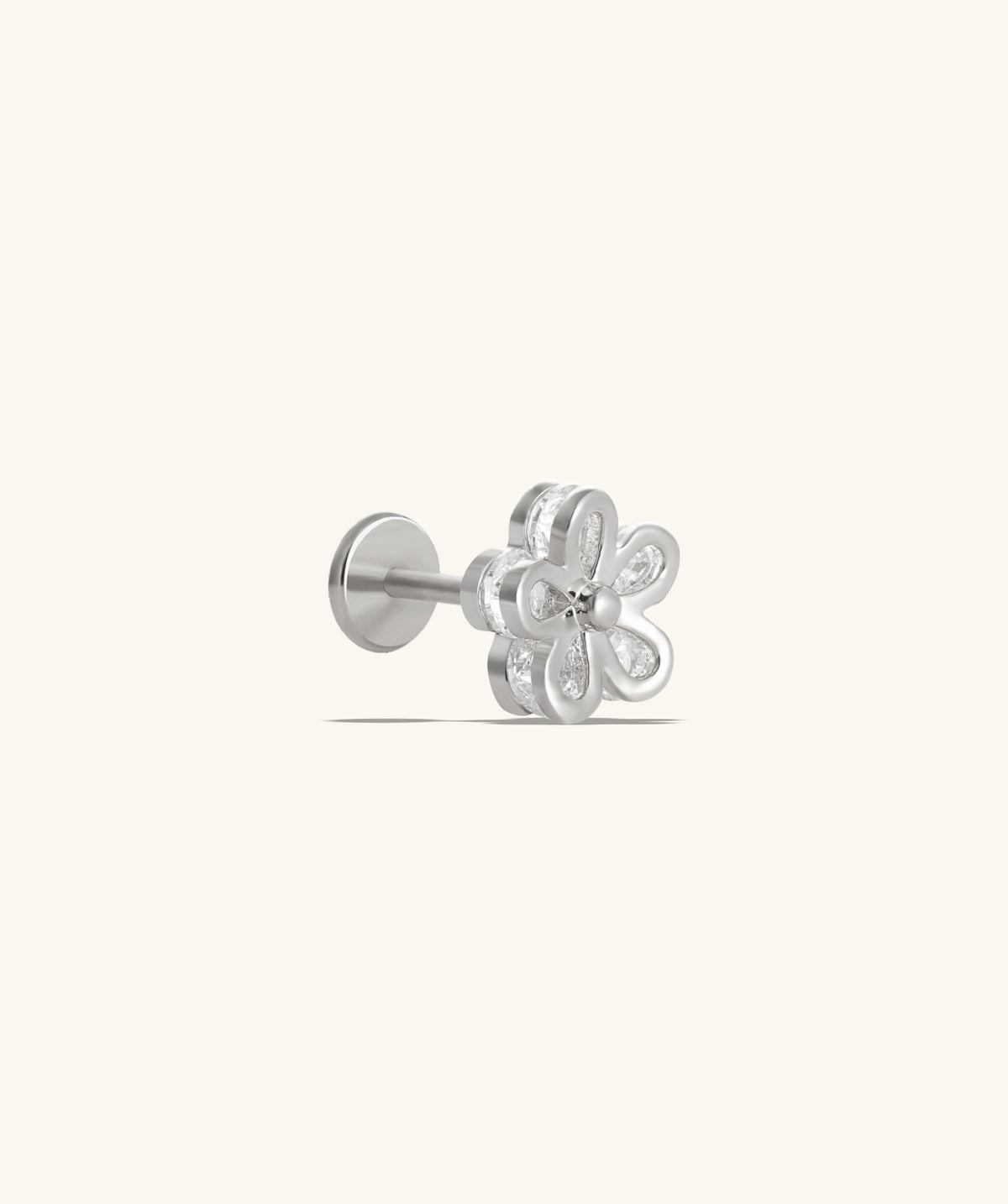 Shiny Flower Flatback Stud - Stainless Steel - Helix, Upper Lobe, Conch - Oumo Jewelry