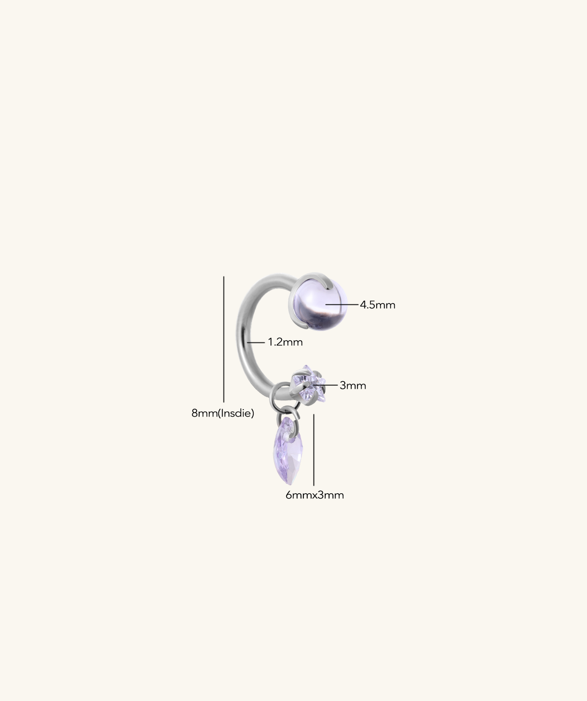 Titanium Stardrop Horseshoe Ring - Titanium - Upper Lobe, Helix, Lip - Oumo Jewelry