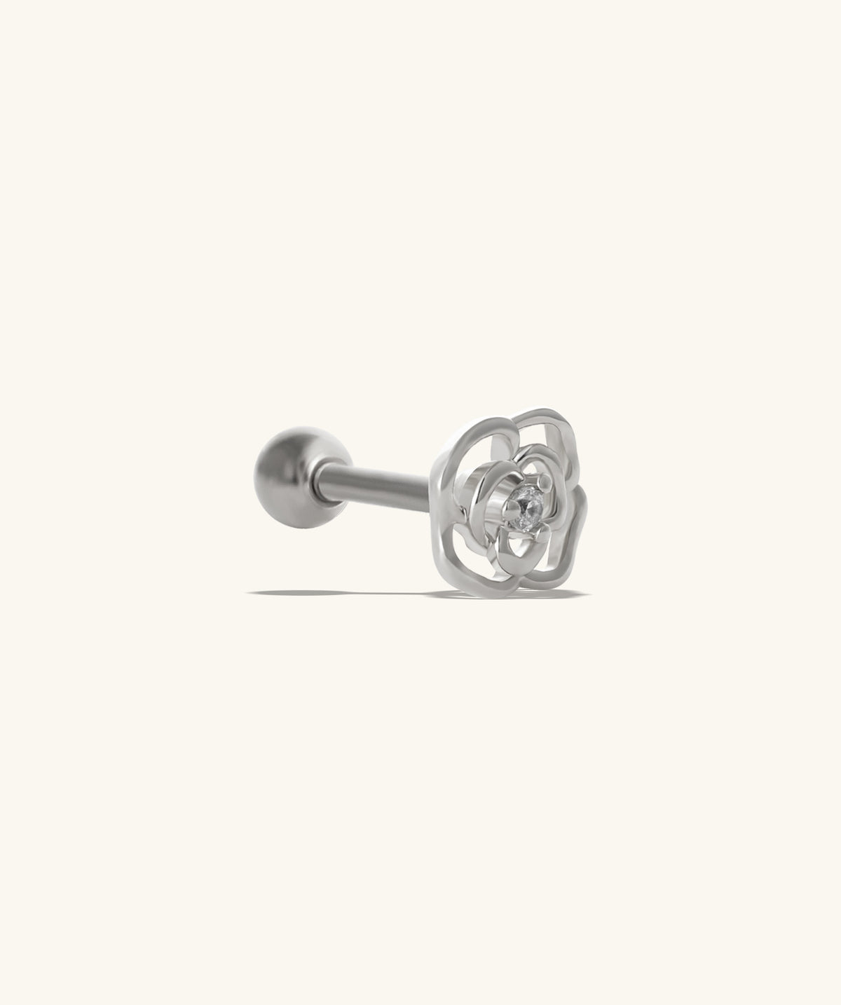 Hollow Rose Flower Stud - Stainless Steel - Upper Lobe, Helix - Oumo Jewelry