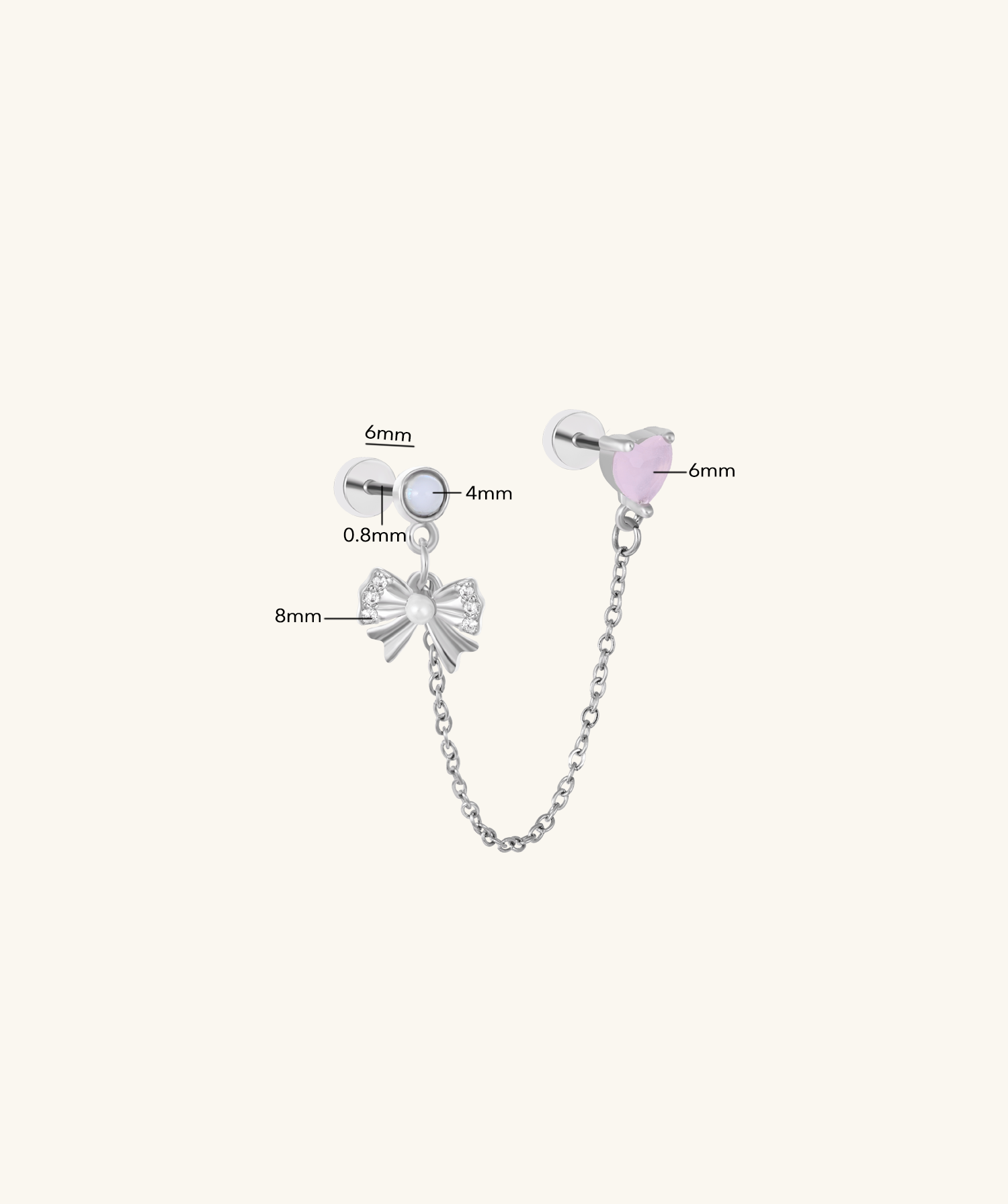 Pink Heart Bow Chain Stud - OumoJewelry