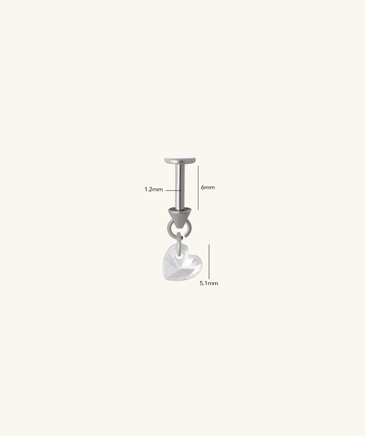 Titanium Heart Vertical Helix Flatback Stud - Titanium - Vertical Helix - Oumo Jewelry