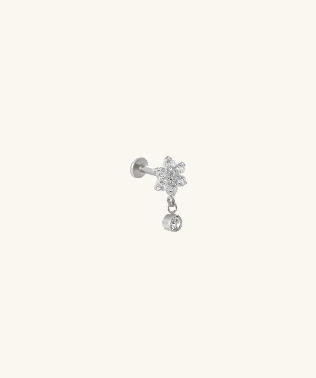 Titanium Flower Gem Flatback Drop - Titanium - Upper Lobe, Helix, Flat - Oumo Jewelry