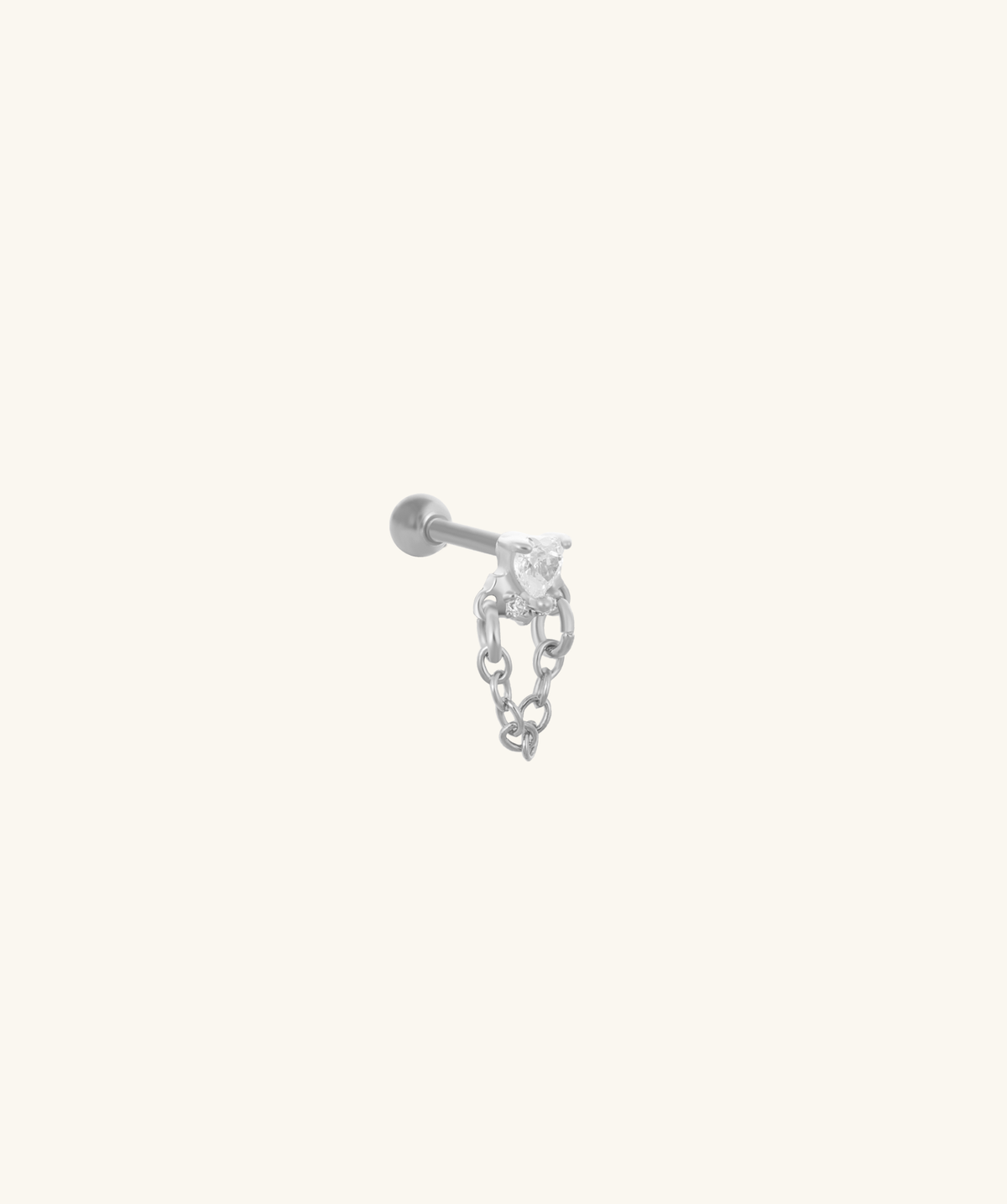 Heart Chain Stud - Stainless Steel - Upper Lobe, Flat - Oumo Jewelry