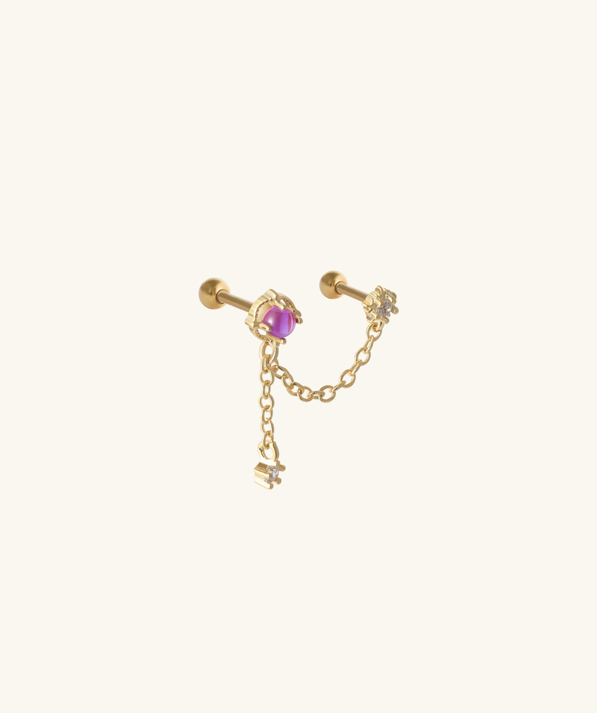 Mystery Opal Chain Earring - Stainless Steel - Lobe, Upper Lobe - Oumo Jewelry