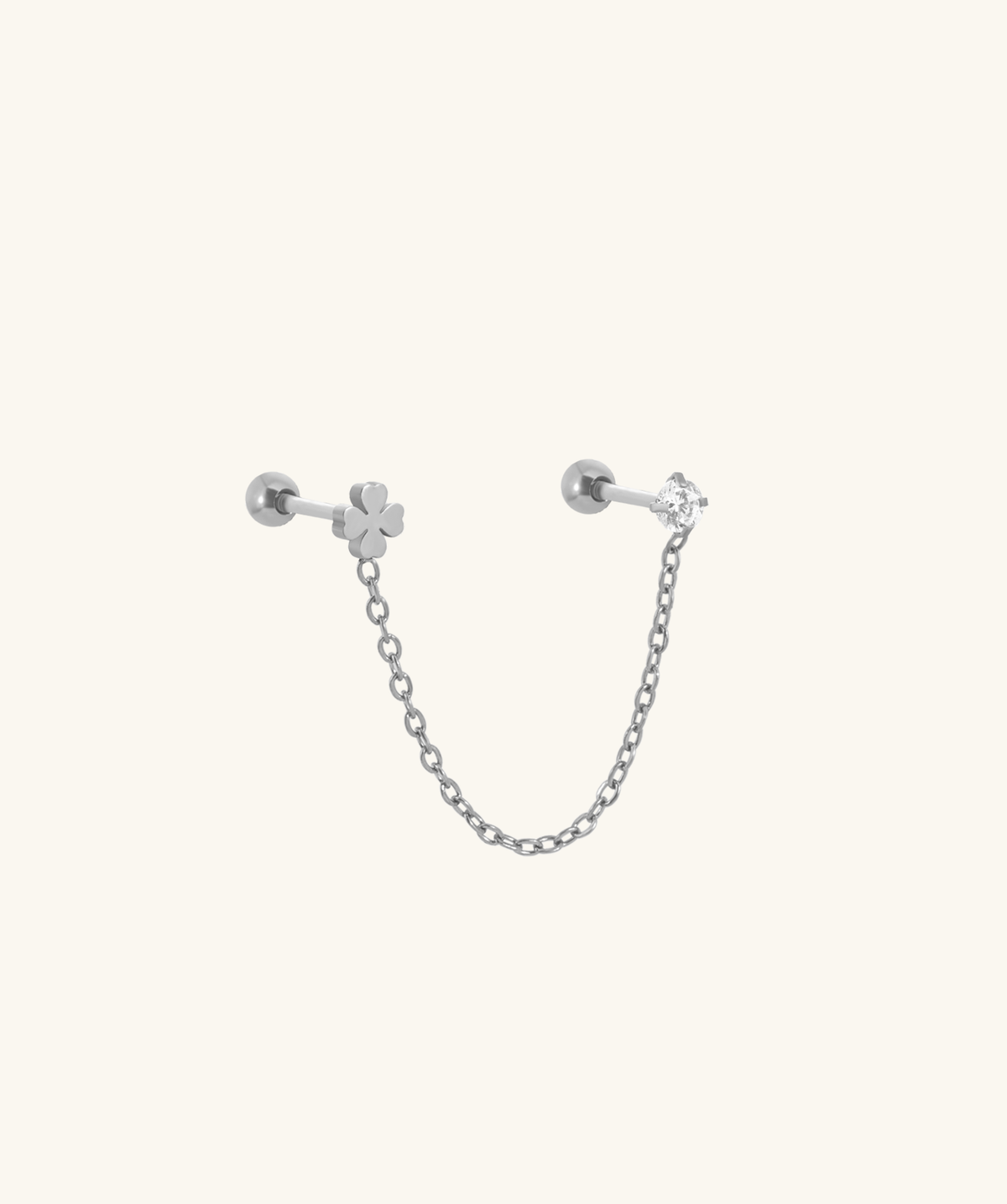 Four-Leaf Clover Chain Stud - Stainless Steel - Lobe, Upper Lobe - Oumo Jewelry