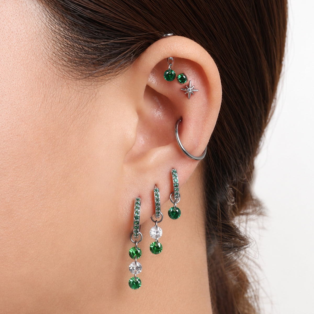 Alora Green Hoop Set - Brass - Lobe, Upper Lobe - Oumo Jewelry