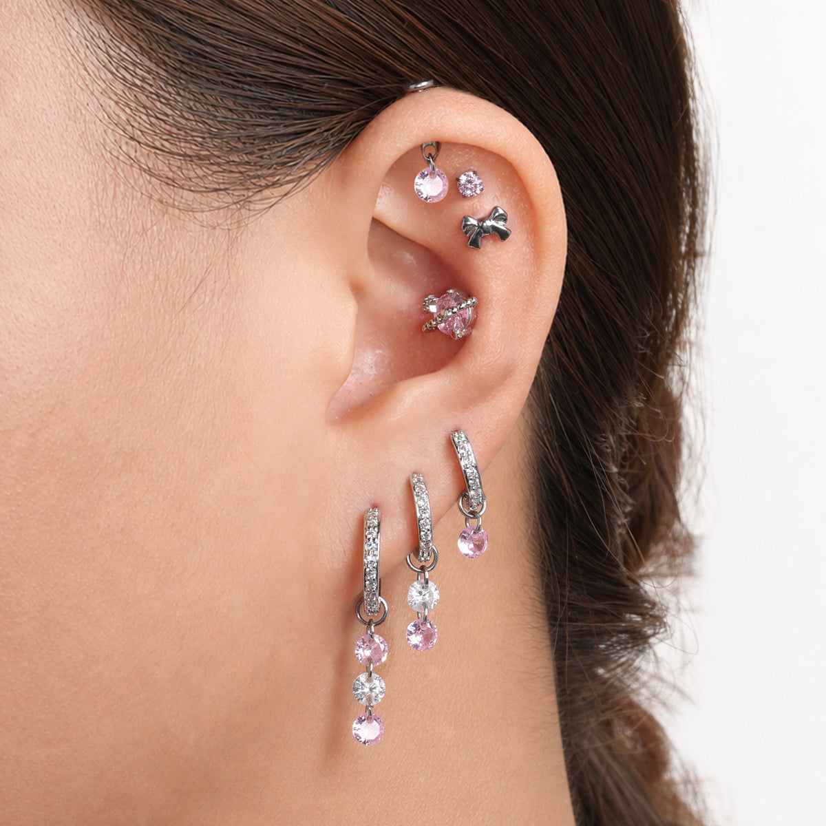 Single Round CZ Charm Drop - Stainless Steel - Oumo Jewelry