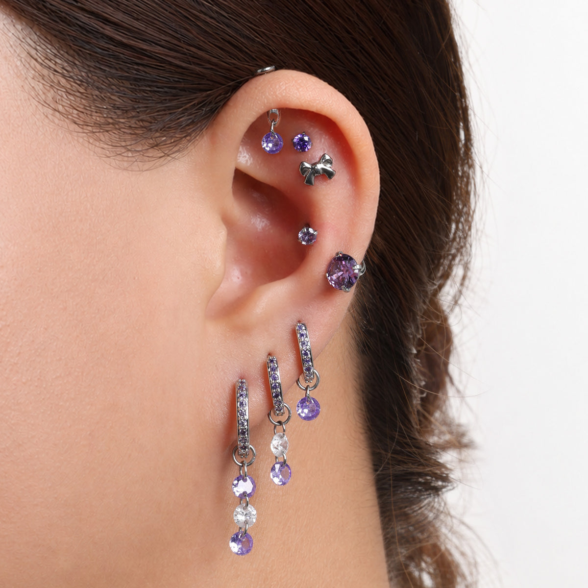 Yara Purple Hoop Set - Brass - Lobe, Upper Lobe - Oumo Jewelry