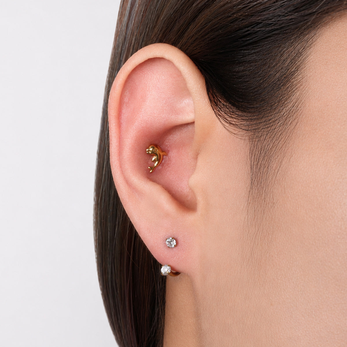 Titanium Threadless Dolphin Stud - Titanium - Helix, Upper Lobe, Conch - Oumo Jewelry