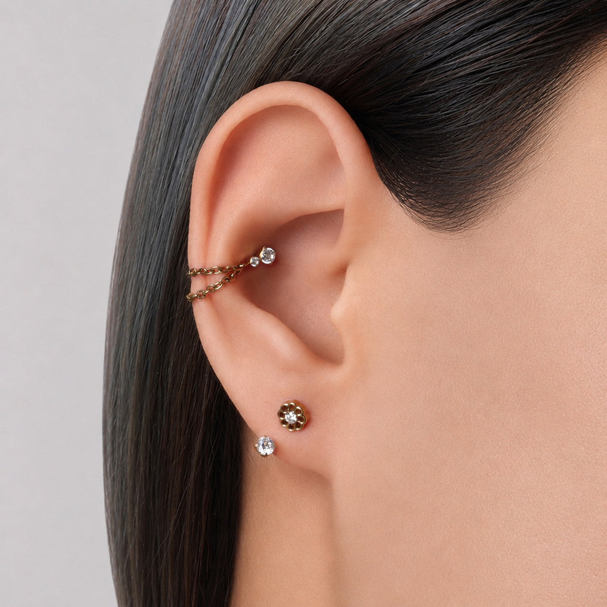 Titanium Amina Flat Back Stud - Titanium - Helix, Upper Lobe, Lobe - Oumo Jewelry