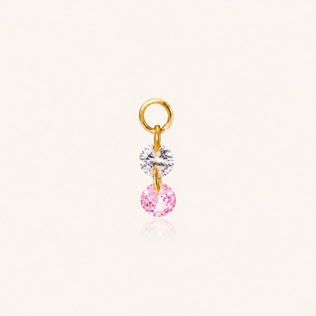 Double Round CZ Charm Drop - Stainless Steel - Oumo Jewelry