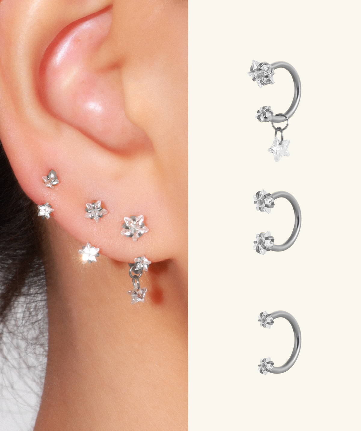 Starry Horseshoe Ring Set - Titanium - Oumo Jewelry