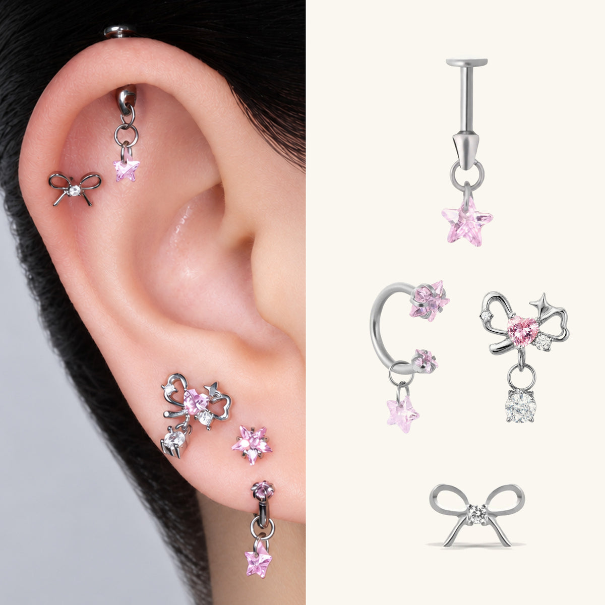 Pink Yuna Ear Stack Set