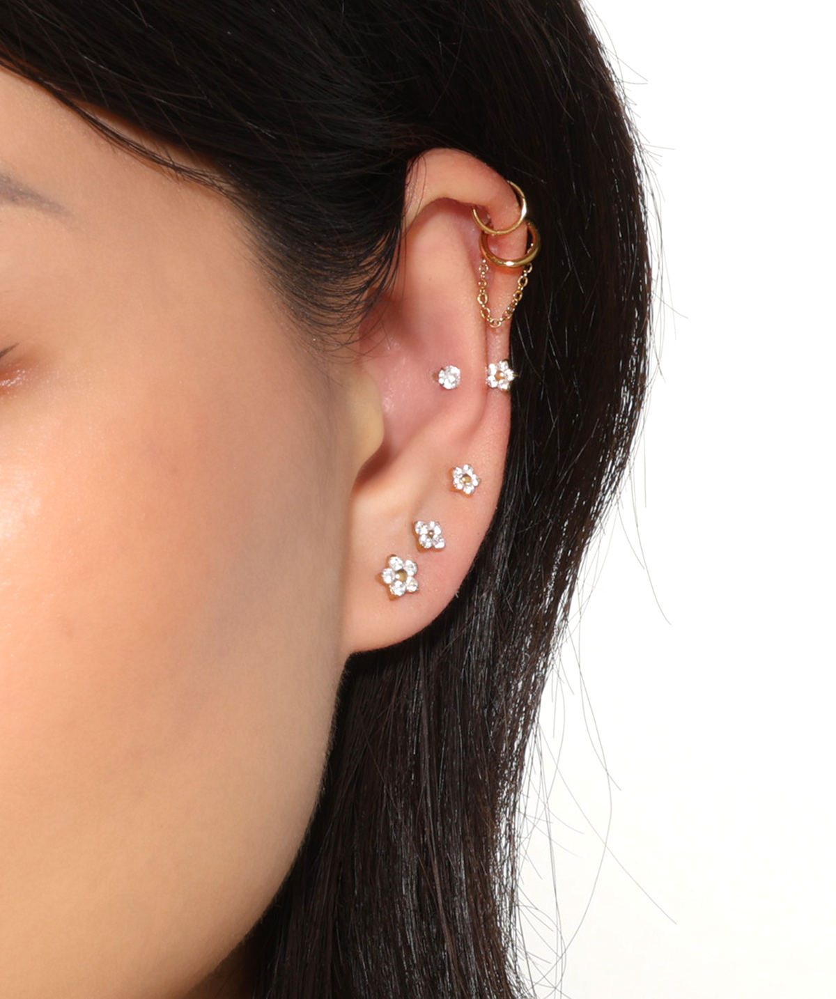 Titanium Flower Flatback Stud - Titanium - Helix, Forward Helix, Upper Lobe - Oumo Jewelry