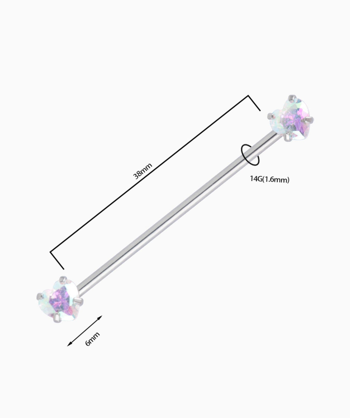 Hearts Industrial Barbell - Stainless Steel - Industrial - Oumo Jewelry