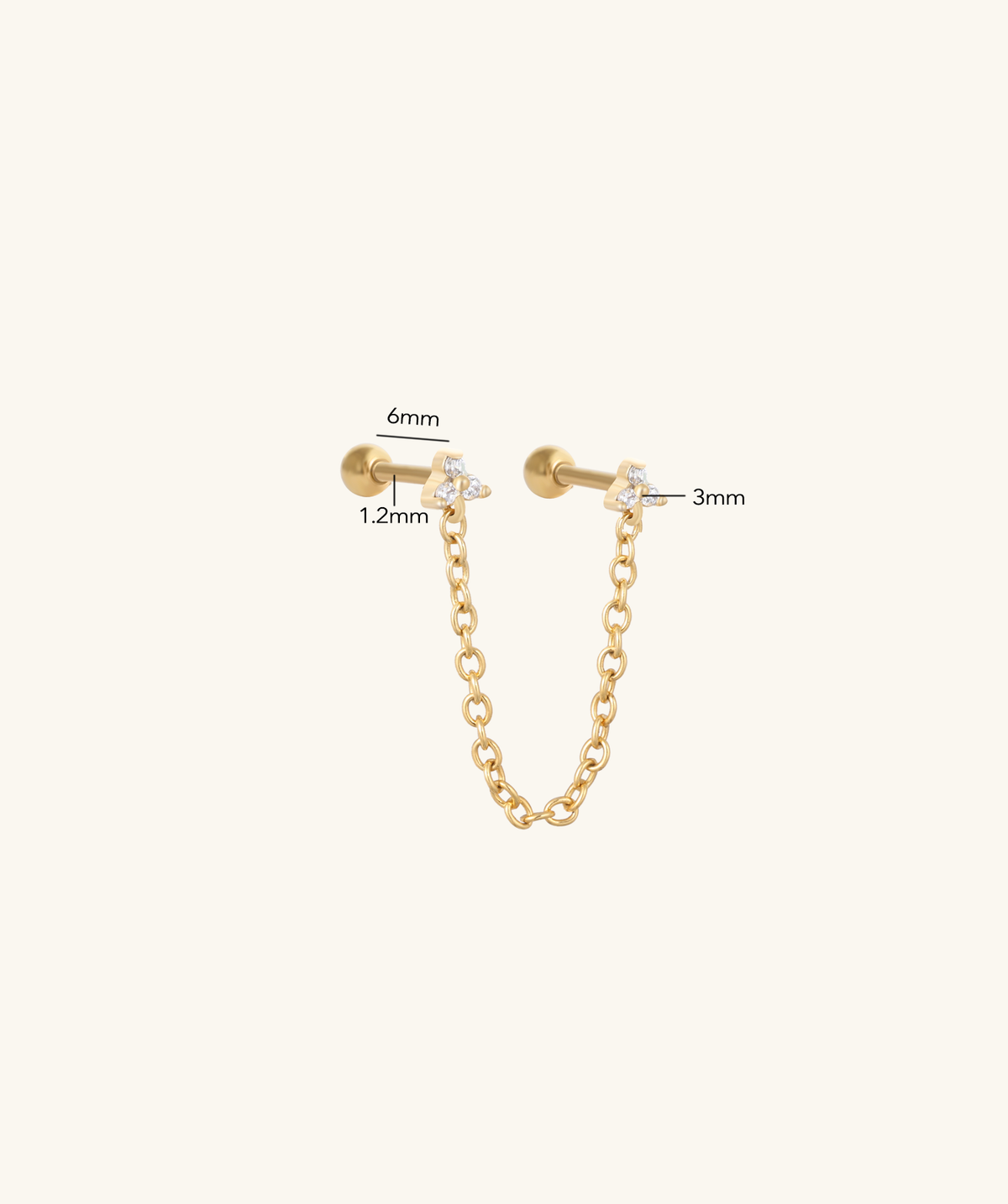 Gemstones Chain Stud - Stainless Steel - Lobe, Upper Lobe - Oumo Jewelry