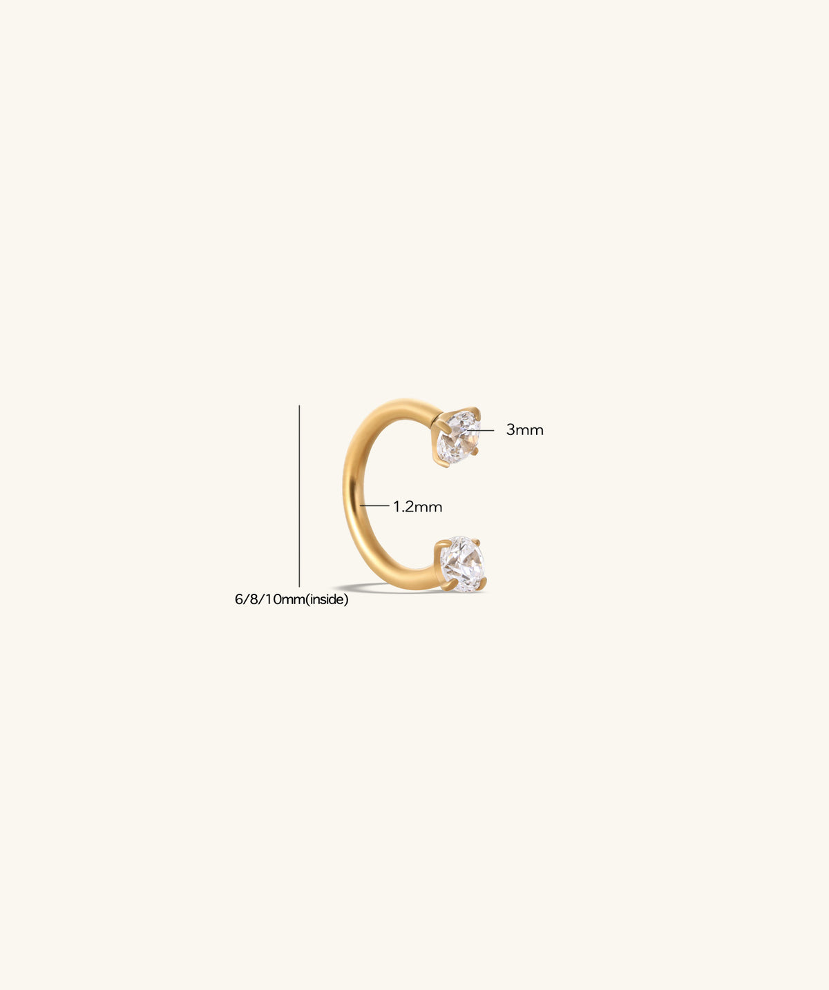 Gems Horseshoe Ring - Stainless Steel & Titanium - Helix, Upper Lobe, Forward Helix - Oumo Jewelry
