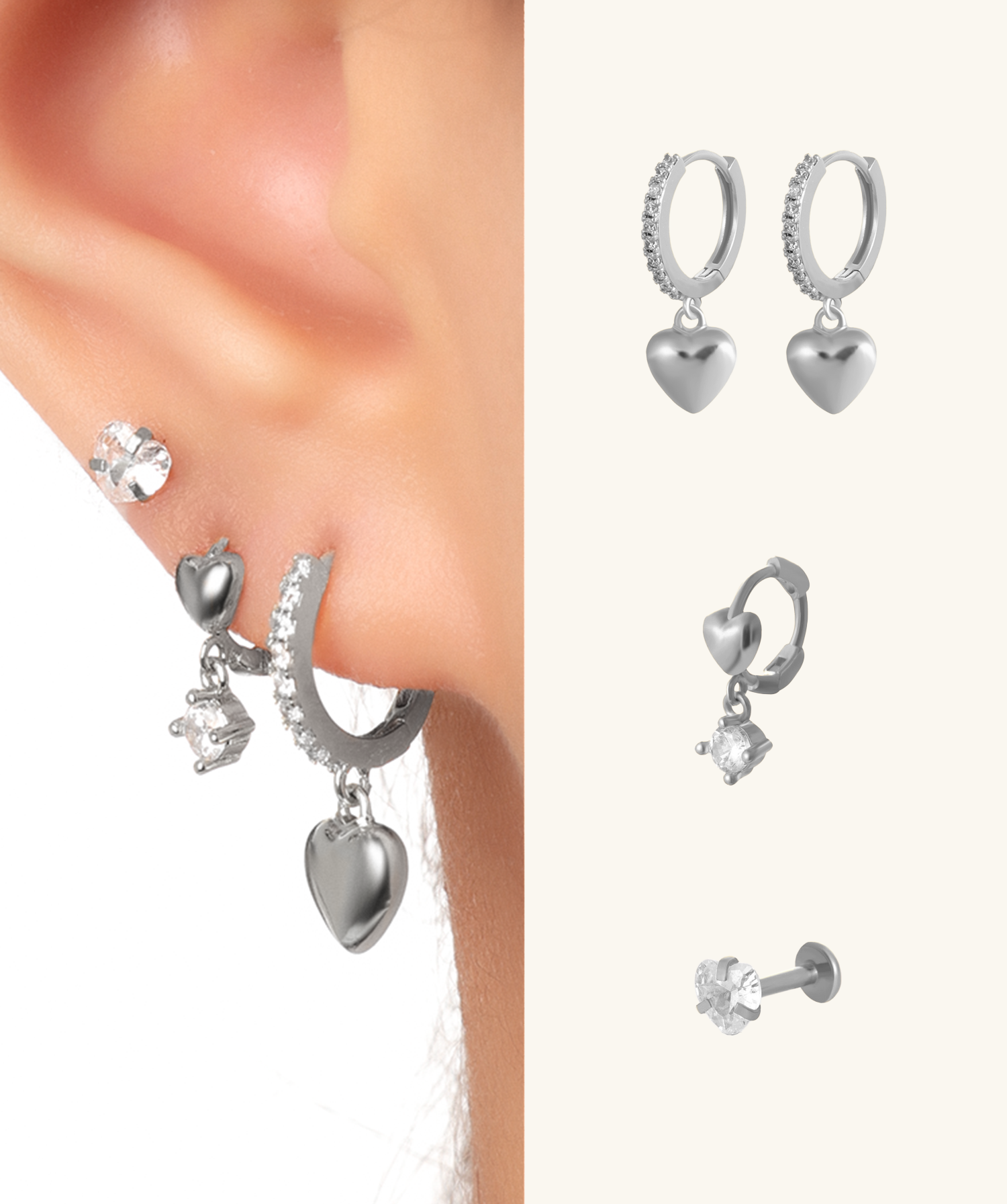 Heart Hoop & Stud Earrings Set - OumoJewelry