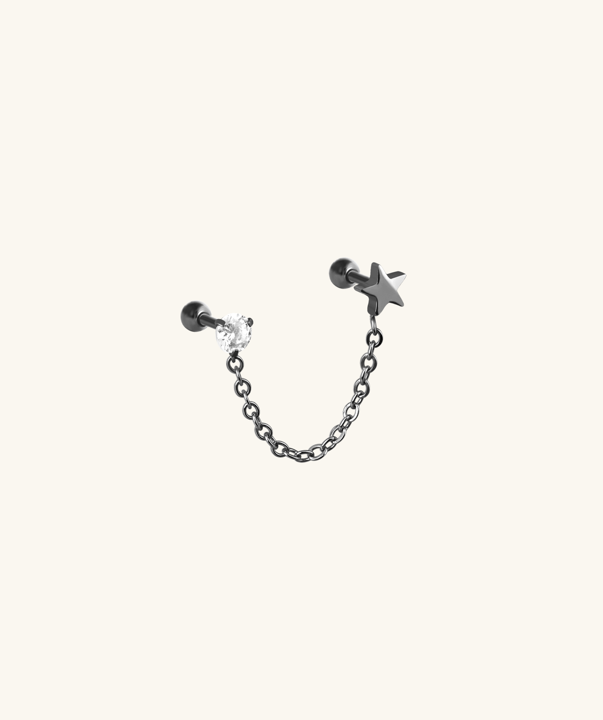 Shining Star Chain Earrings - Stainless Steel - Lobe, Upper Lobe - Oumo Jewelry