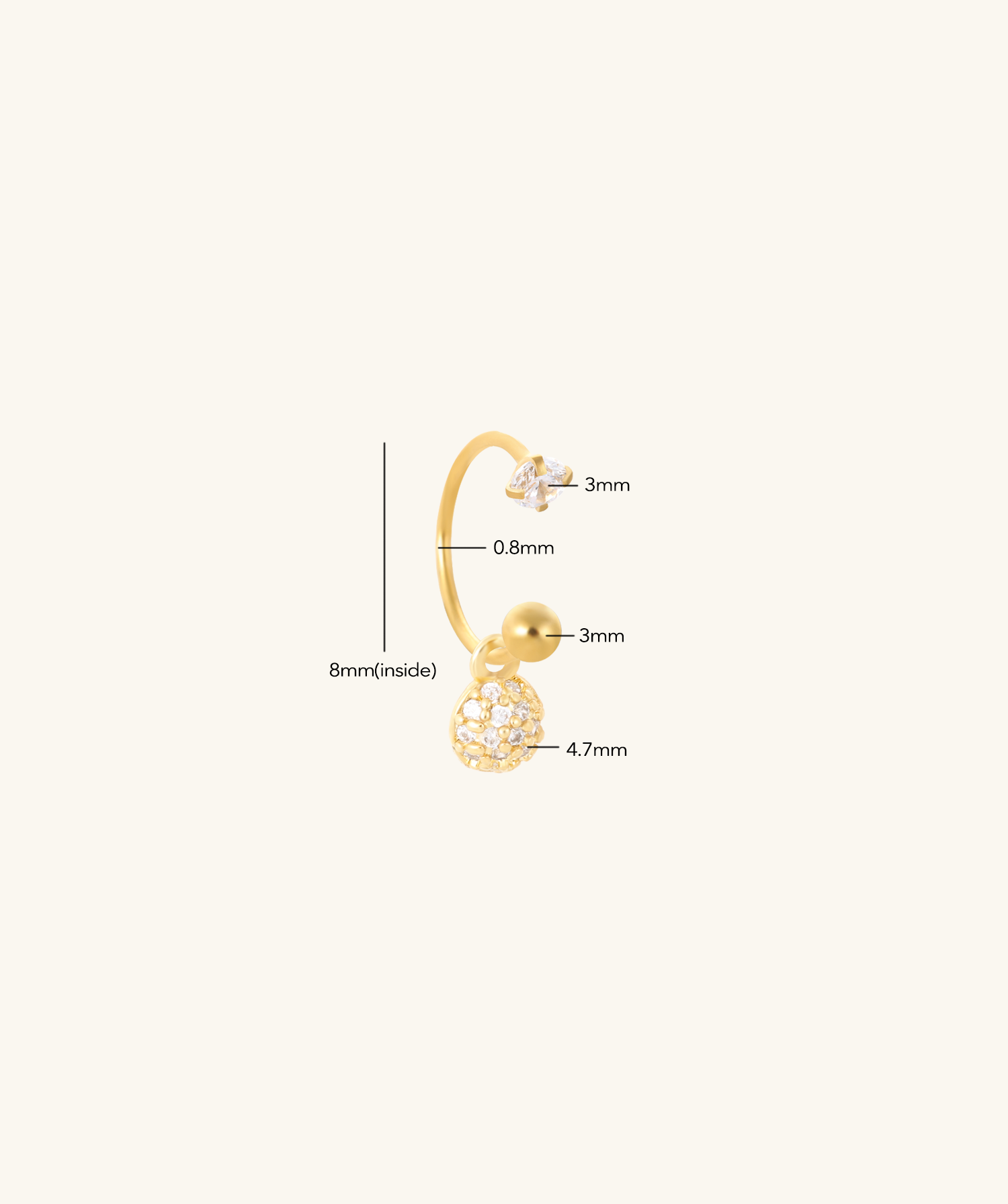 Twinkle Drop Horseshoe Ring - Stainless Steel - Upper Lobe, Lip - Oumo Jewelry