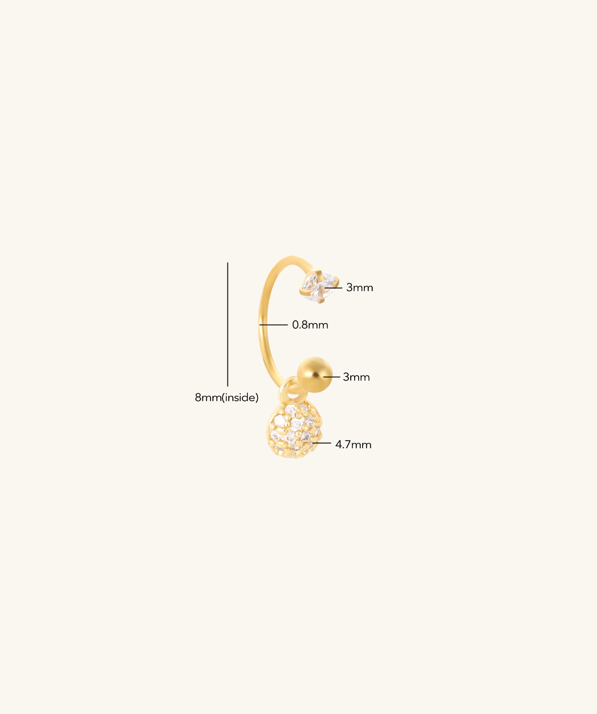 Twinkle Drop Horseshoe Ring - Stainless Steel - Upper Lobe, Lip - Oumo Jewelry
