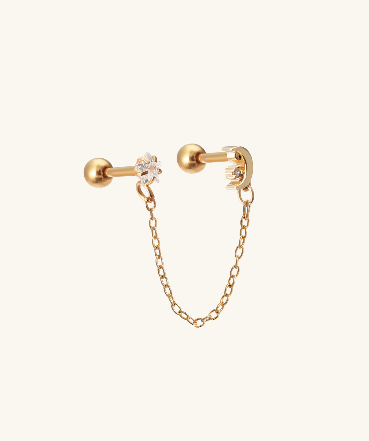 Star & Moon Chain - Stainless Steel - Lobe, Upper Lobe - Oumo Jewelry