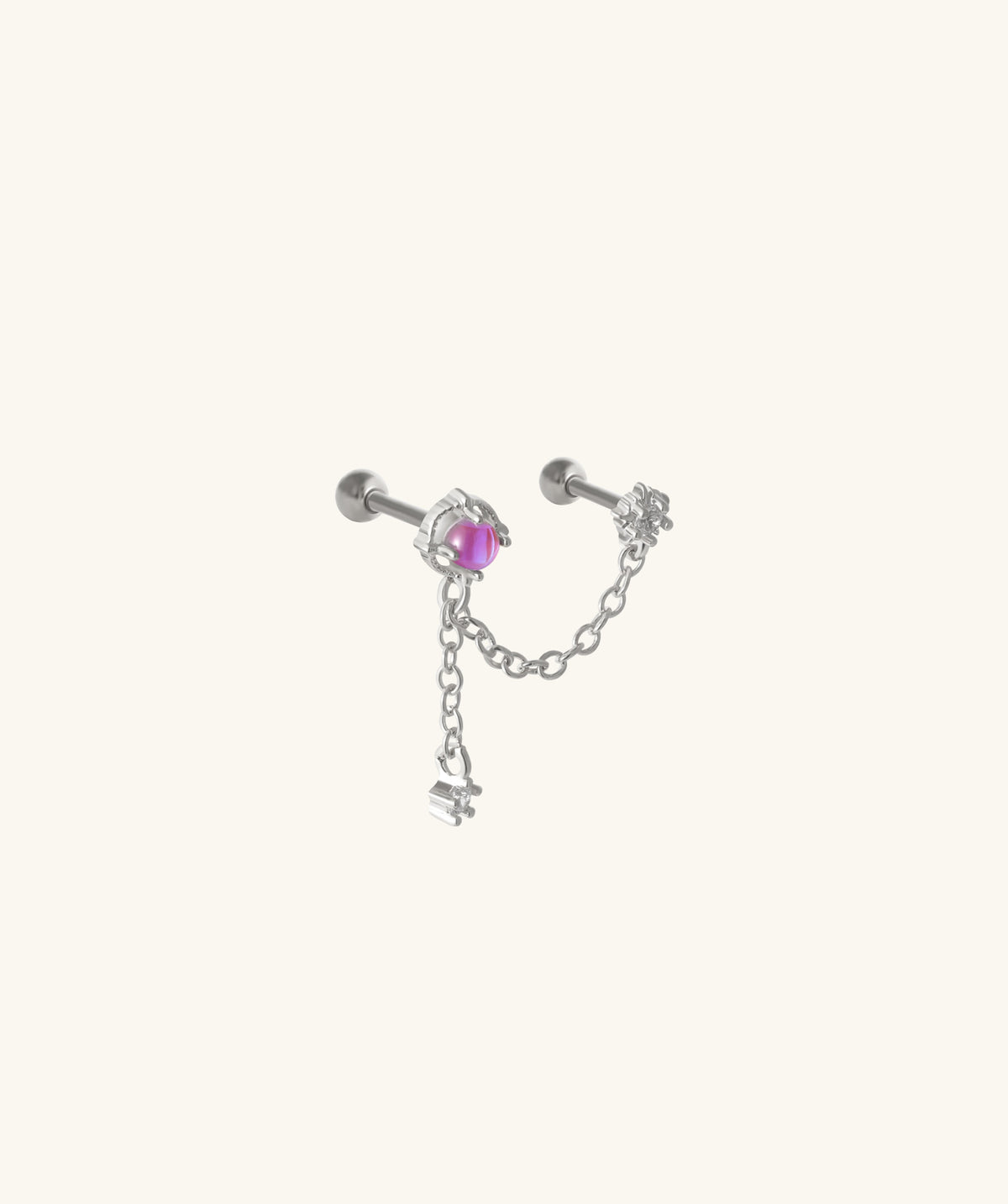 Mystery Opal Chain Earring - Stainless Steel - Lobe, Upper Lobe - Oumo Jewelry