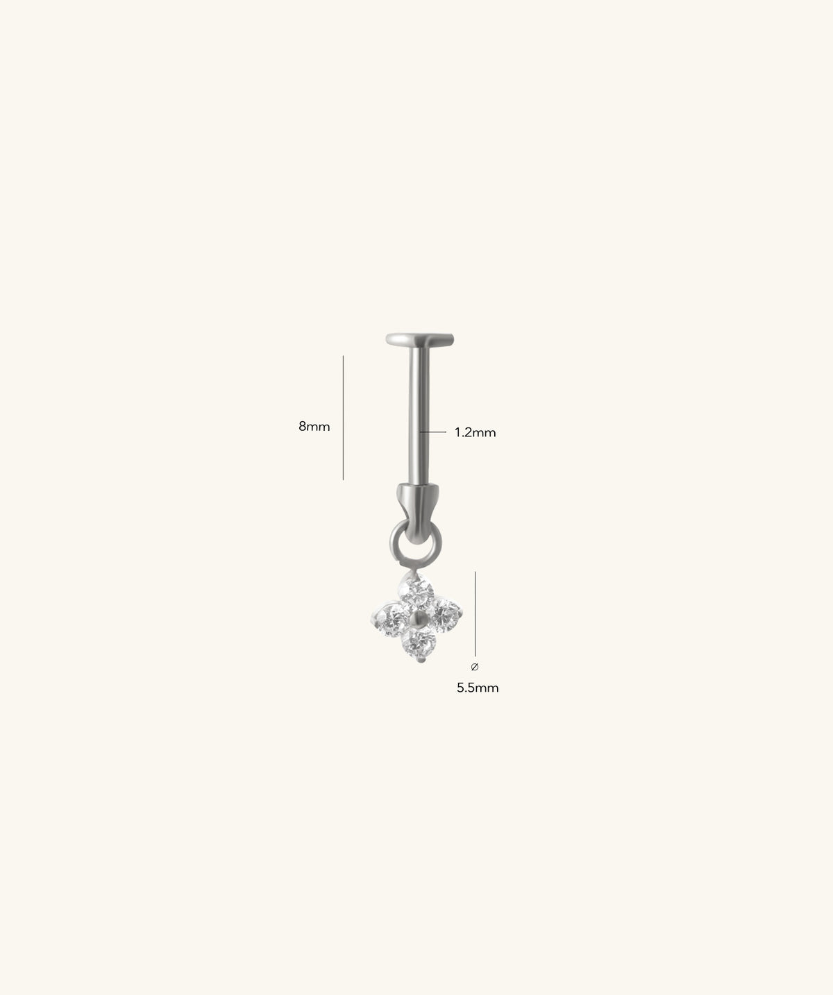 Titanium Flower Vertical Helix Flatback Stud - Titanium - Vertical Labret - Oumo Jewelry