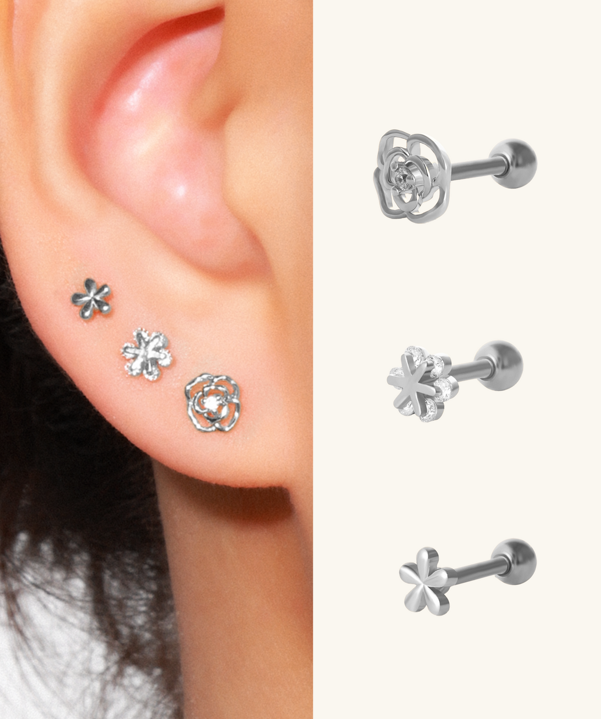 Bloom Flower Earrings Set - Stainless Steel - Oumo Jewelry